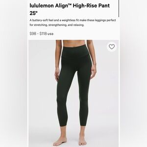 Lululemon Align Leggingshs Size 6, 25 length